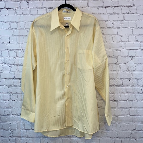 VanHuesen Regular Fit Satin Stripe Yellow Long Sleeve Button Down Dress Shirt - Picture 1 of 5